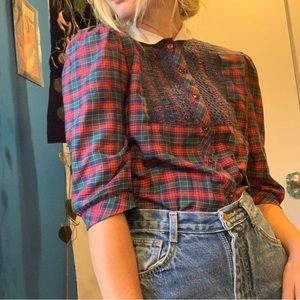 Vintage plaid button down blouse